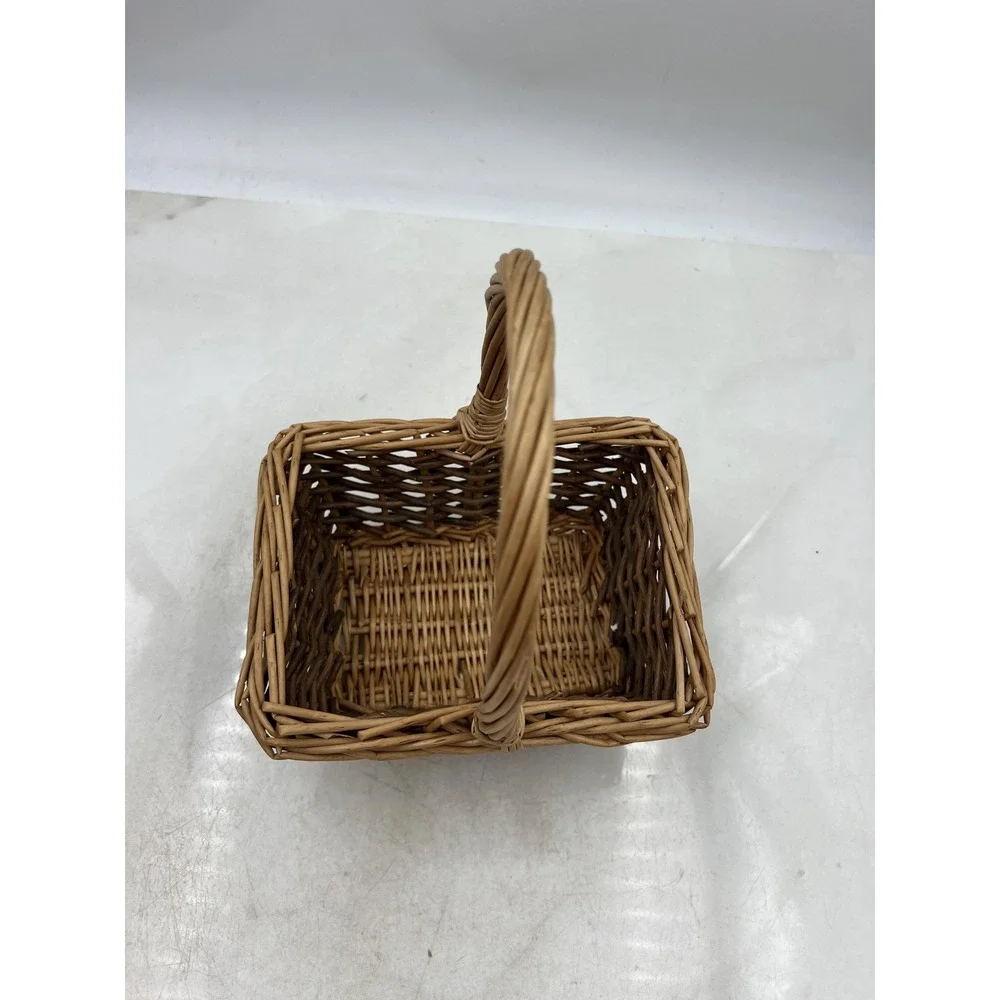 Small Rectangular Wicker Basket with Handle Natural Two-Tone Rustic Decor 9in